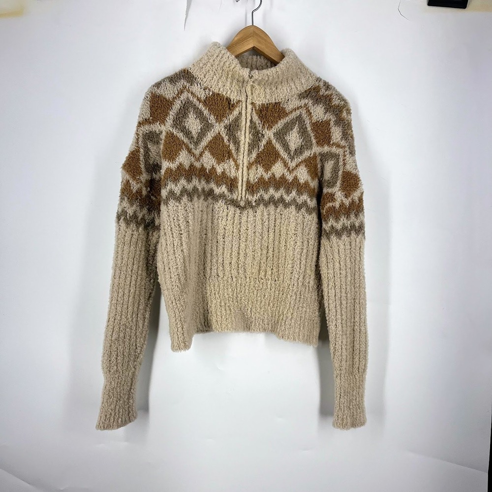 REI Co-op Womens Small Wool Blend Quarter Zip Fair Isle Boucle Sweater Size S